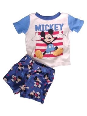 Disney Mickey Mouse Short-Sleeve Blue & White 18m Pajama Set
